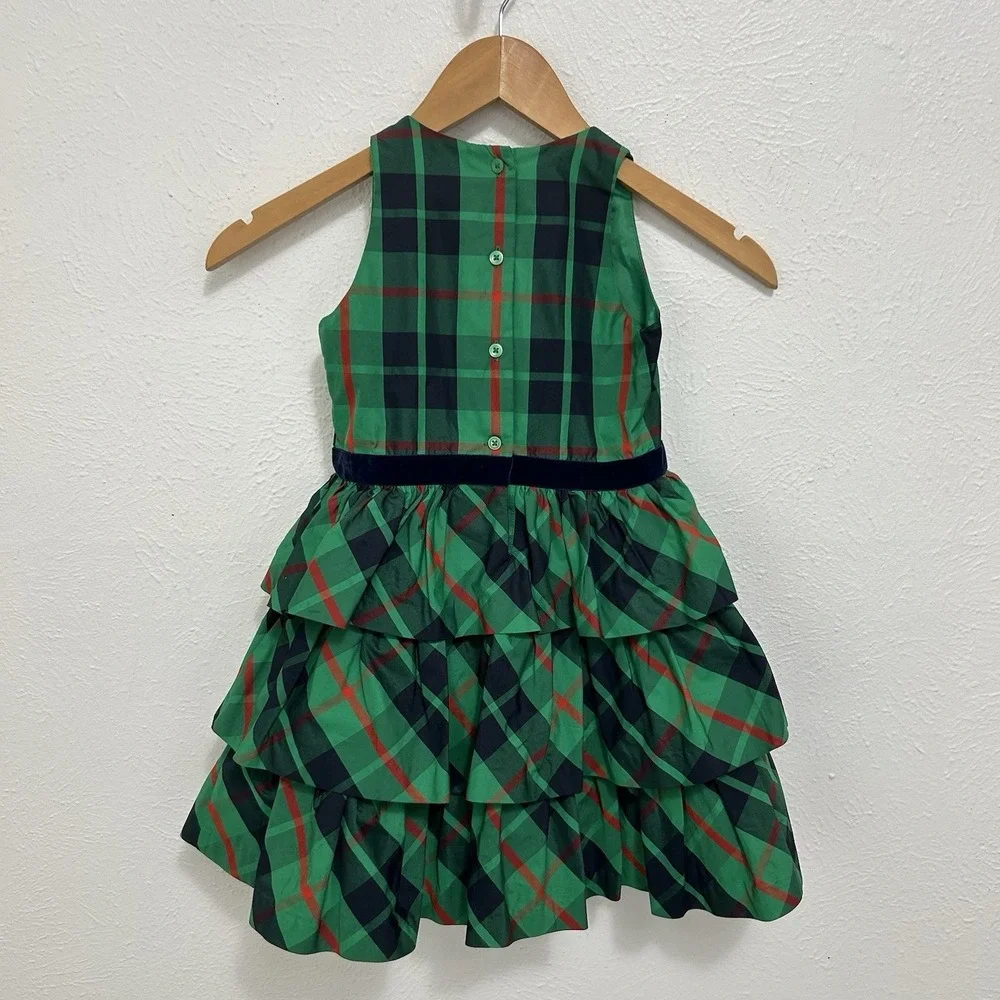 Janie And Jack Green Tartan Plaid Tulle Party Dress Holiday Ruffled Tiered Sz 5